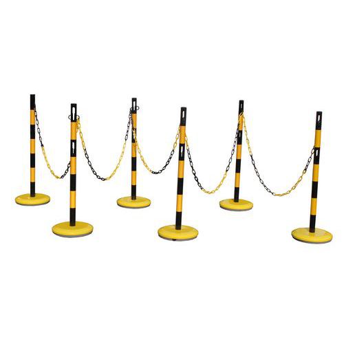 Kit di 6 paletti in acciaio con catena nero/giallo 10m ,