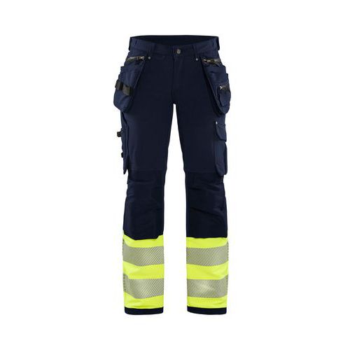 Pantaloni alta visibil stretch 4D donna blu mar/giallo D25,