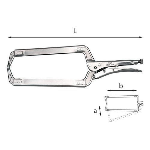 Pinza regolabile autobloccante con ganasce lunghe a collo di cigno,