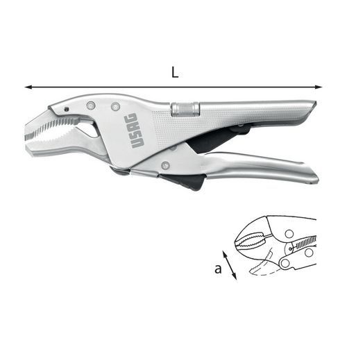 Pinza regolabile autobloccante con ganasce concave,
