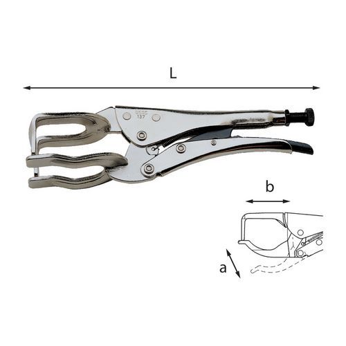 Pinza regolabile autobloccante con ganasce a forcella,