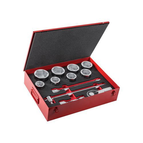 Assortimento in cassetta di lamiera con bussole esagonali (12 pz),