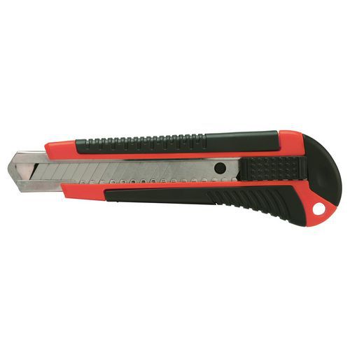 Cutter 9mm plastica bimateriale con pulsante autobloccante,