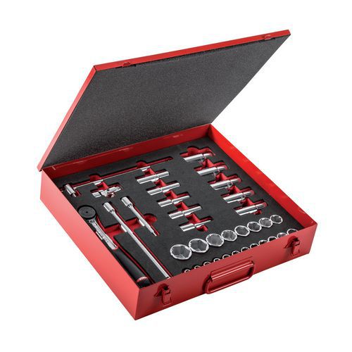 Assortimento in cassetta di lamiera con bussole poligonali (35 pz),