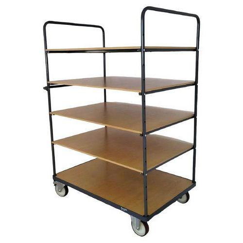 Carrello 5 ripiani in legno 1000x600 mm - 500 kg - Ruote TPR,
