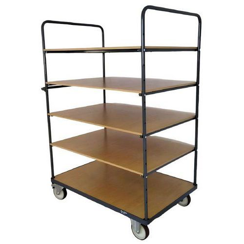 Carrello 5 ripiani in legno 1000x600mm-400kg-Ruote in gomma,