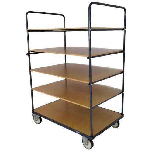 Carrello 5 ripiani in legno 1200x800mm-400kg-Ruote in gomma,