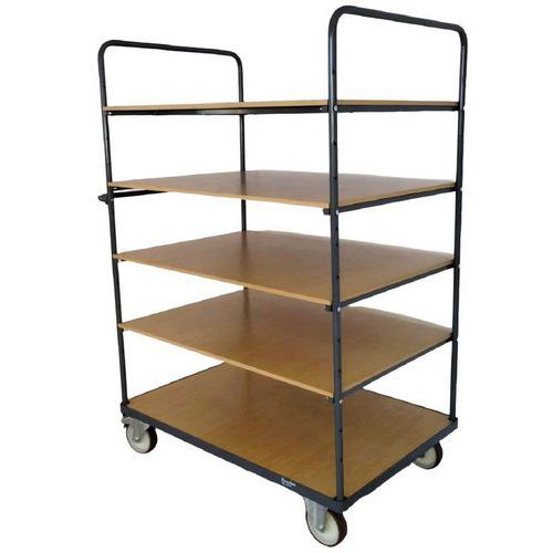 Carrello 5 ripiani in legno 1200x800 mm - 500 kg - Ruote PU,