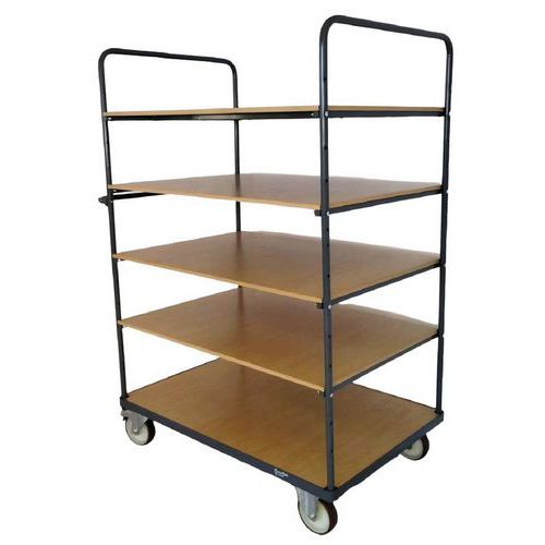 Carrello 5 ripiani in legno 1200x800 mm - 500 kg - Ruote TPR,