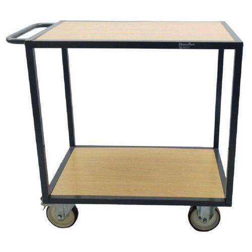 Carrello 2 ripiani legno 1000x600mm 500 kg-Ruote in gomma,