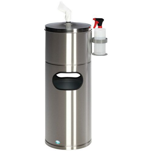 Stazione igienizzante con porta bottiglia inox,