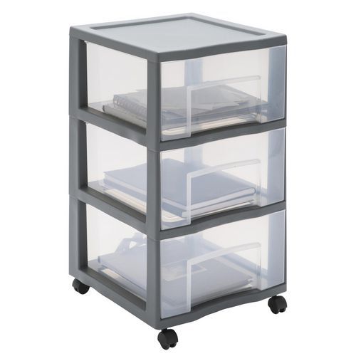 Portaoggetti in plastica XL Tag Tower 3 cassetti-Grigio,