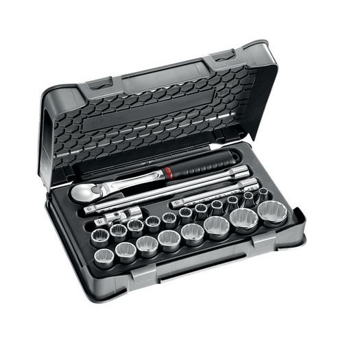 Assortimento in cassetta di ABS con bussole poligonali (23 pz),