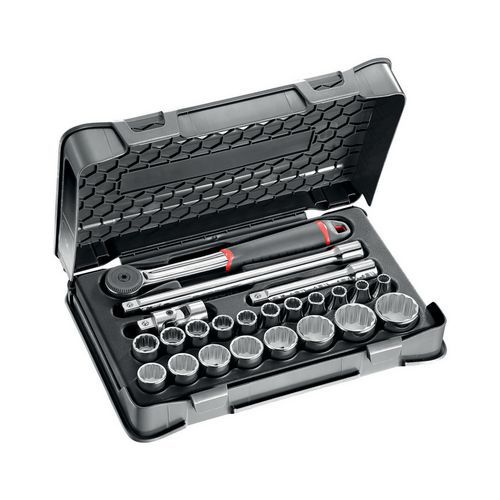 Assortimento in cassetta di ABS con bussole poligonali (23 pz),