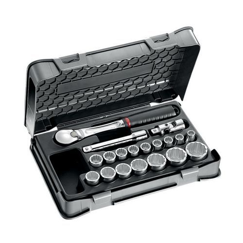 Assortimento in cassetta di ABS con bussole poligonali (19 pz),