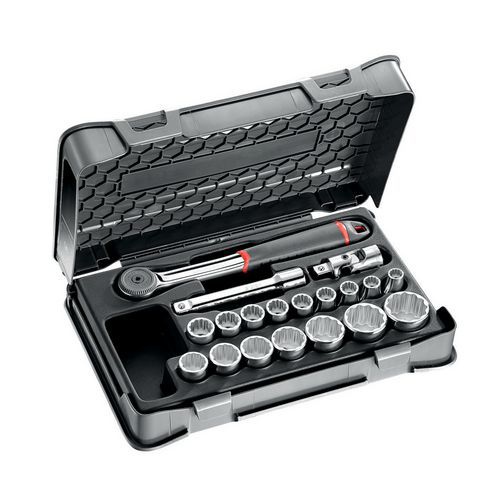 Assortimento in cassetta di ABS con bussole poligonali (19 pz),