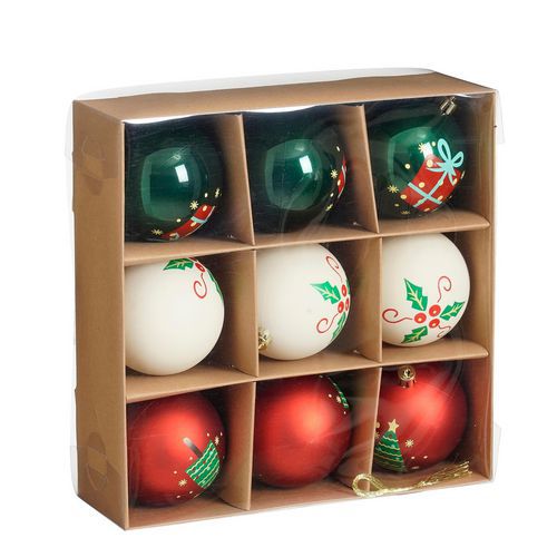 Set di 9 palle di Natale infrangibili - 3 colori assortiti,