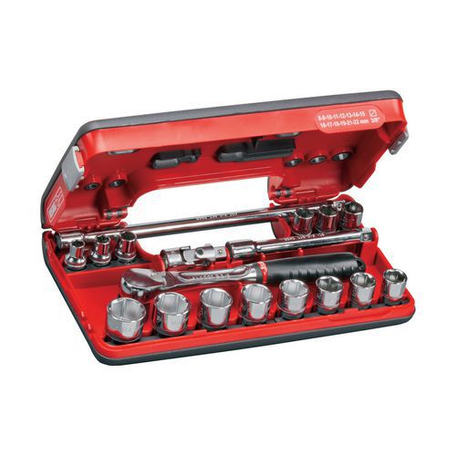 Assortimento in cassetta bimateriale con bussole poligonali (18 pz),