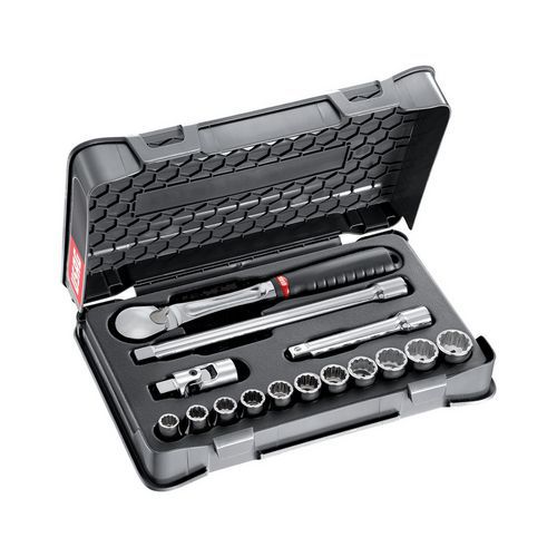 Assortimento in cassetta di ABS con bussole poligonali in pollici (15 pz),