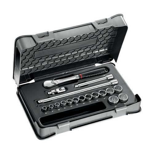 Assortimento in cassetta di ABS con bussole poligonali (18 pz),