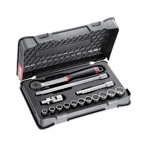 Assortimento in cassetta di ABS con bussole poligonali in pollici (15 pz),