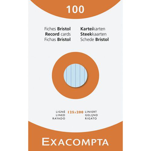 Confezione da 100 schede bristol a righe, dimensioni 125 x 200 mm,