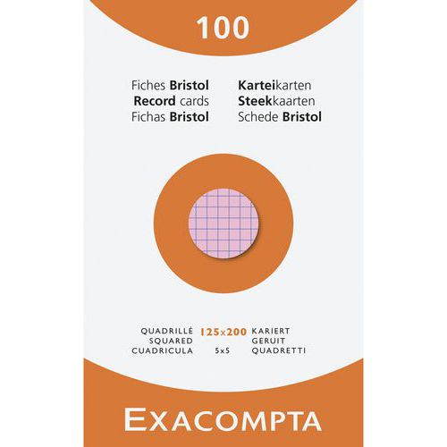 Confezione da 100 schede a quadretti, 125 x 200 mm assortite,