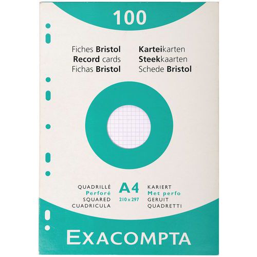 Confezione da 100 schede a quadretti perforate, 210 x 297 mm Bianco,