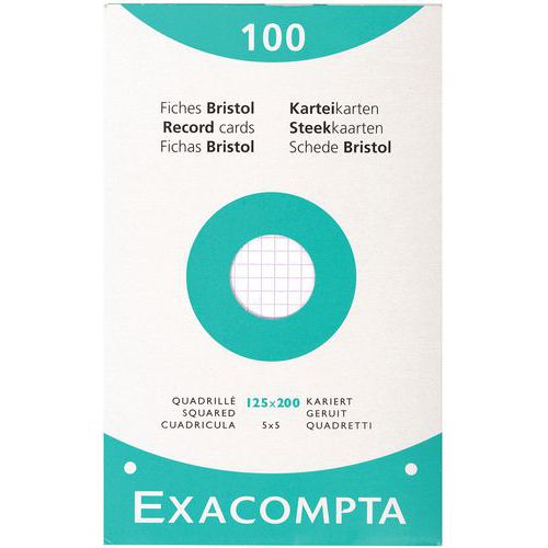 Confezione da 100 schede a quadretti perforate, 125 x 200 mm bianco,