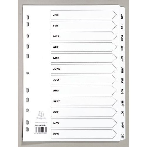 Intercalare stampato con linguetta plastificata 12 linguette,