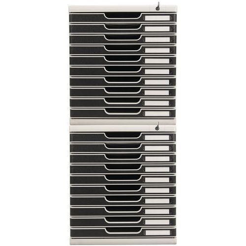 Modulo di archiviazione con 10 cassetti chiudibili a chiave grigio/nero,