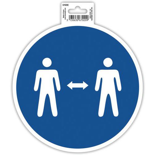 Cartello adesivo mantenere la distanza di sicurezza, 20 cm blu,