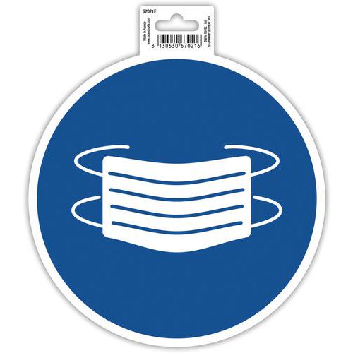 Cartello adesivo obbligatorio indossare una mascherina 20 cm blu,