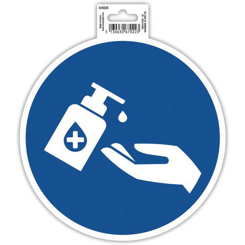 Cartello adesivo gel disinfettante mani obbligatorio 20 cm blu,