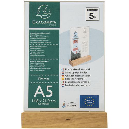 Portadépliant con base in legno A5 verticale,