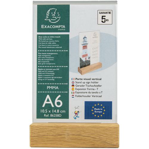 Portadépliant con base in legno A6 verticale,