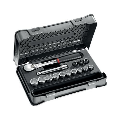 Assortimento in cassetta di ABS con bussole poligonali (15 pz),