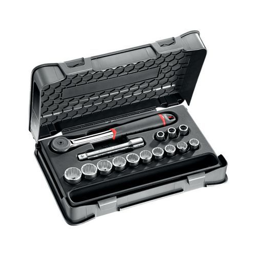 Assortimento in cassetta di ABS con bussole poligonali (15 pz),