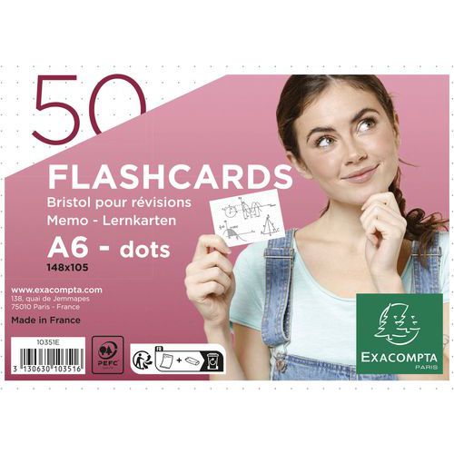 Confezione da 50 flashcard con pellicola e anello bianco,