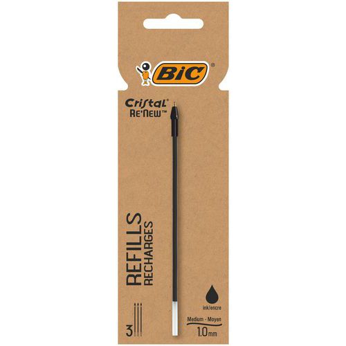 BIC Cristal Re’New Ricariche penna a sfera punta media nero,