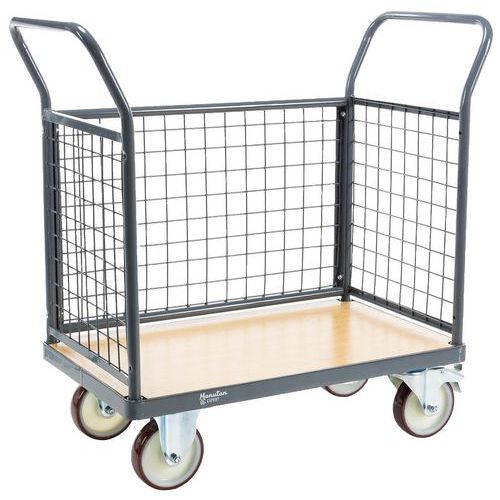 Carrello 3 sponde a griglia 1146x613 mm - 500 kg - Ruote PU,