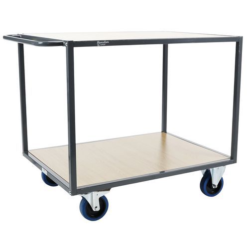 Carrello 2 ripiani legno 1200x800mm 400 kg-Ruote in gomma,