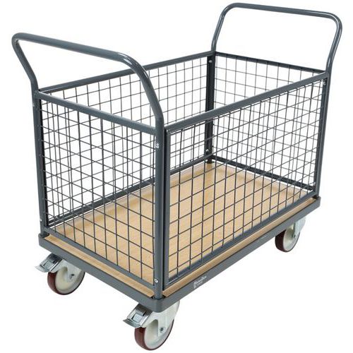 Carrello 4 sponde a griglia 1146x613 mm - 500 kg - Ruote PU,