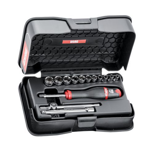 Assortimento in cassetta di ABS con bussole esagonali in pollici (14 pz),