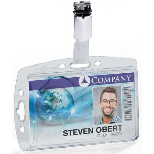 Porta-badge di sicurezza + clip unica - Trasparente,