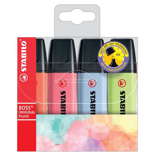 Stabilo 4 Evidenziatori Boss Original Pastel - Colori Assortiti,