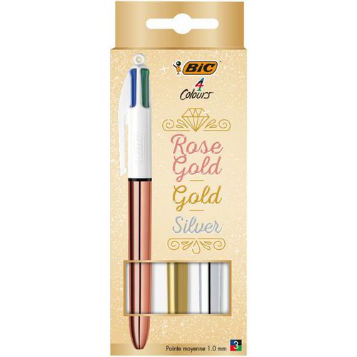 Penna a sfera 4 colori oro, rosa, argento, oro metall-BIC,