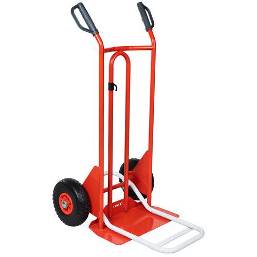 Carrello in acciaio 150 kg - Ruote antiforatura - Pala fissa + ripiegabile,