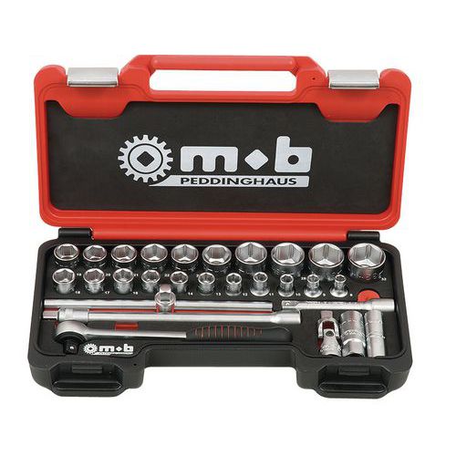 Cassetta medium 28 pezzi 1/2'' esagonali cricchetto rotondo,