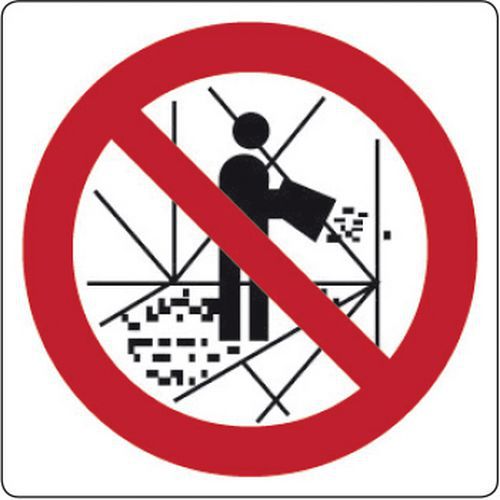 Cartello di divieto vietato gettare materiali dai ponteggi Manutan